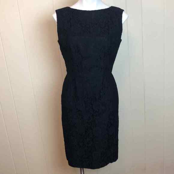 Vintage 50s 60s Wide Neck Lace Floral Wiggle Dress Small Medium Pin Up Cocktail - Picture 1 of 6